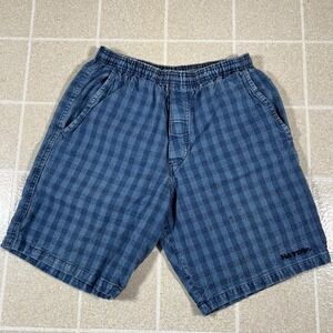 Vintage Y2K No Fear Checkerboard Denim Shorts Grunge Skate Jorts